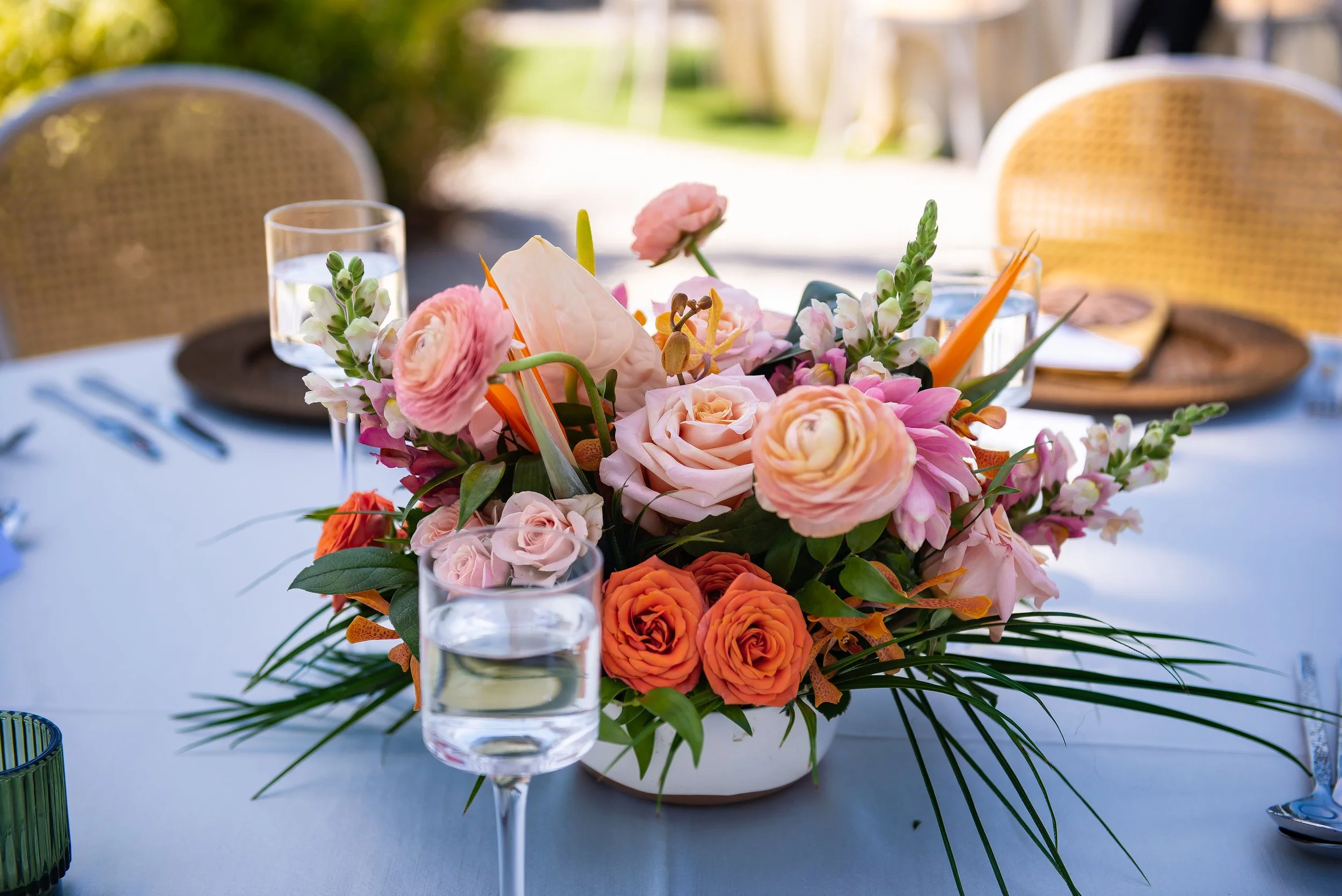A tropical floral centerpiece