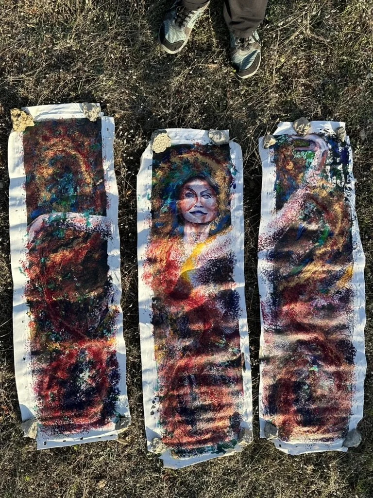 Juliette's triptych painting in process