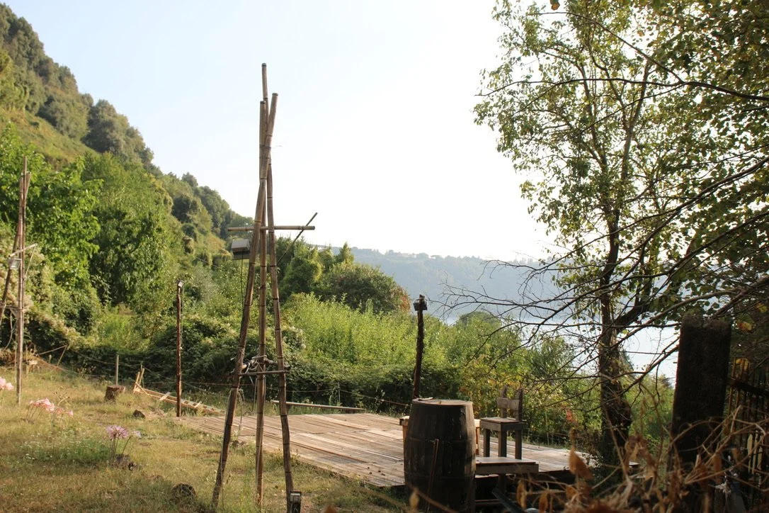 Walking through the farmland bordering the temple