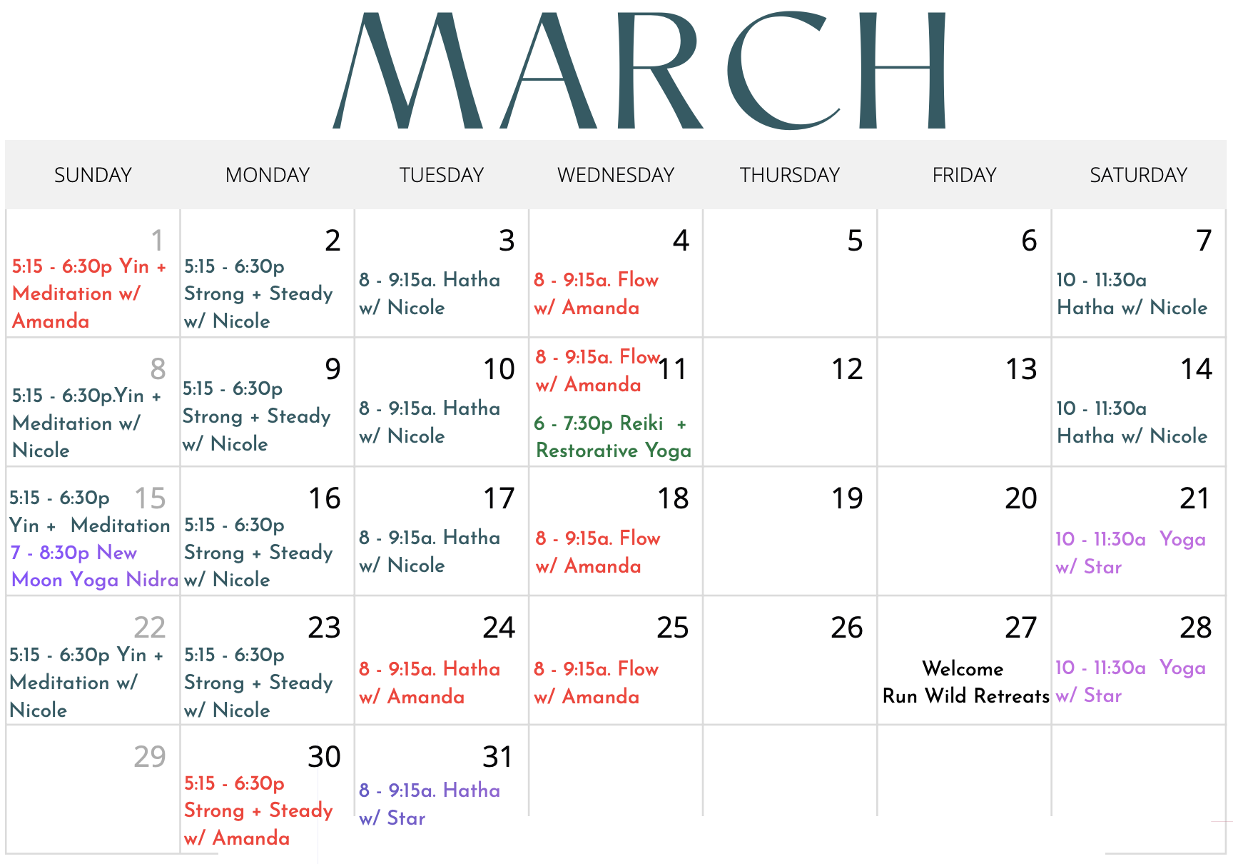 MRYC March Calendar