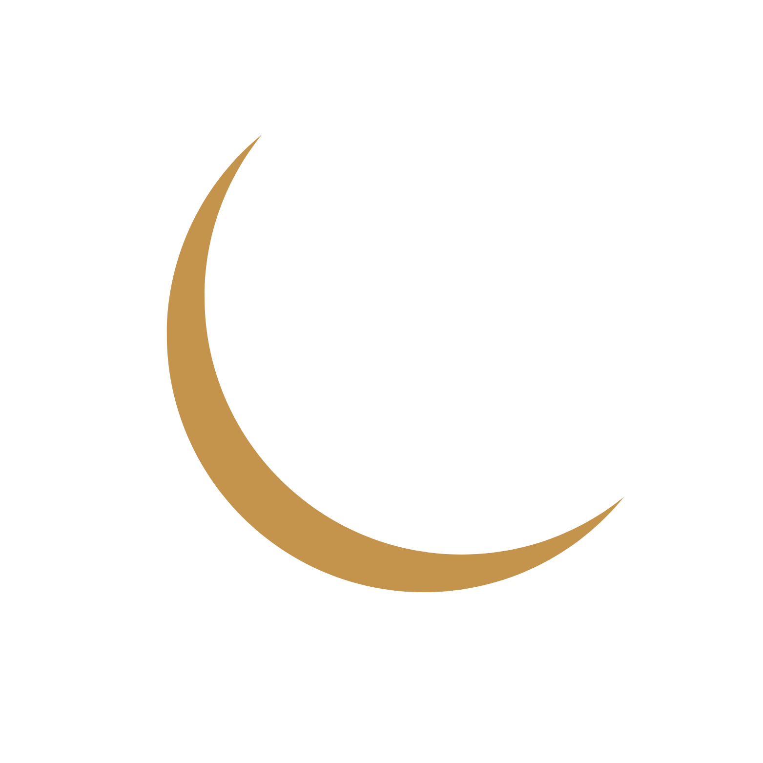 Black background with a gold crescent moon at the center