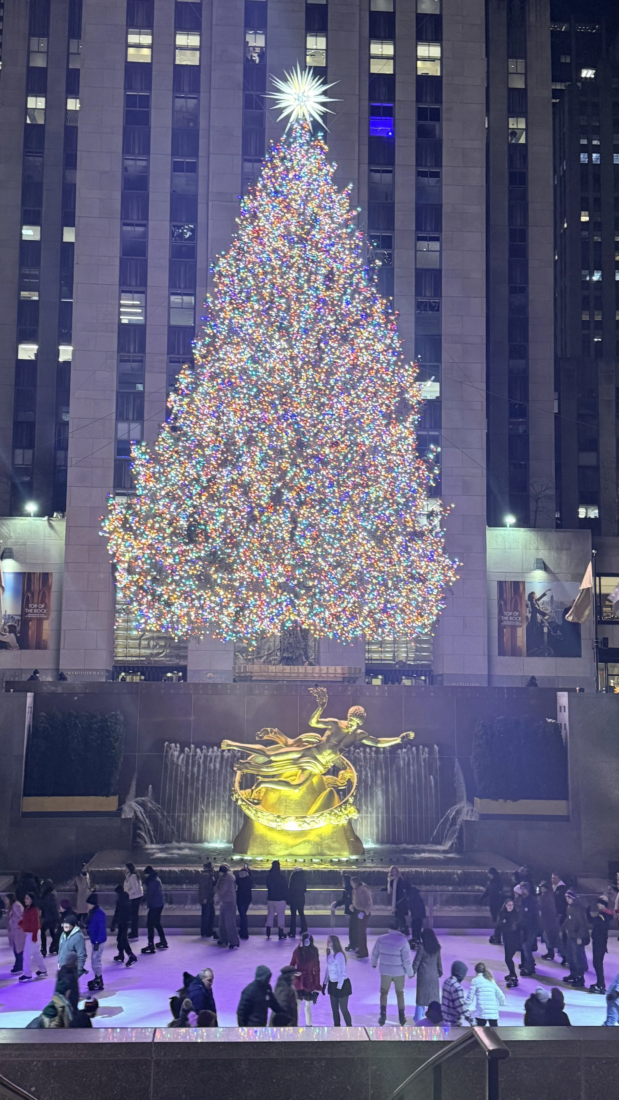 Rockefeller Center Christmas tree with ice rink in New York City