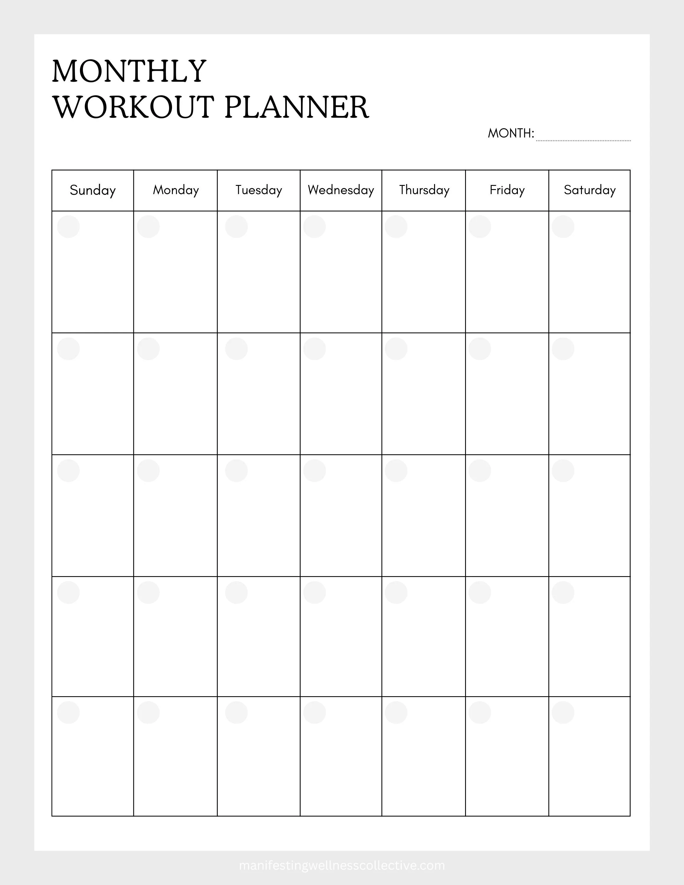 Blank Monthly Workout Planner