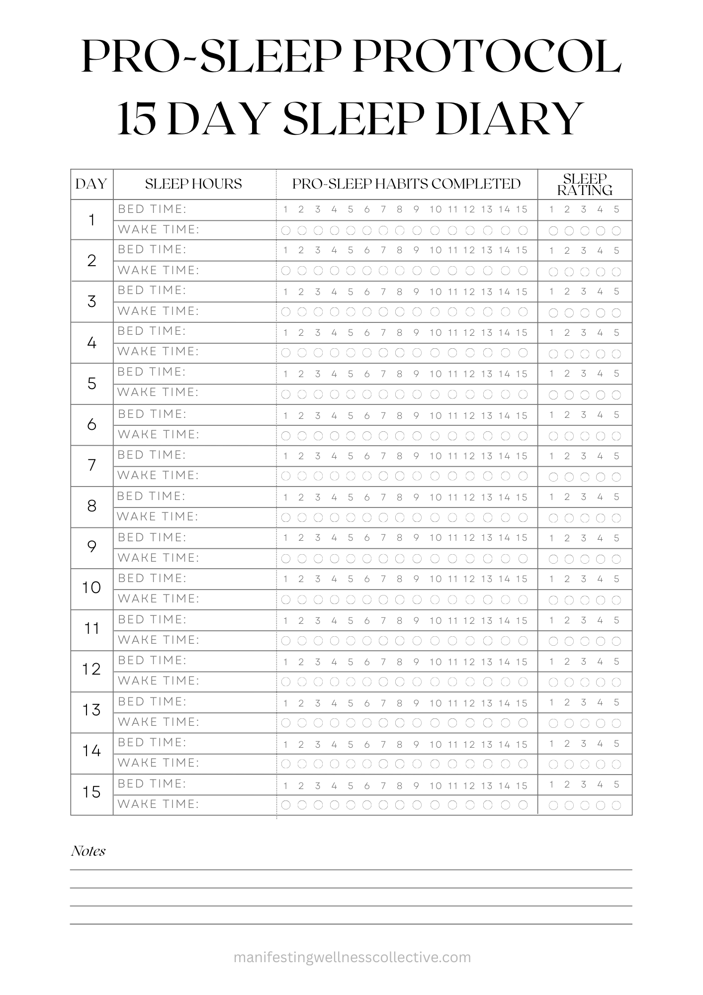 Free Printable 15 Day Sleep Diary