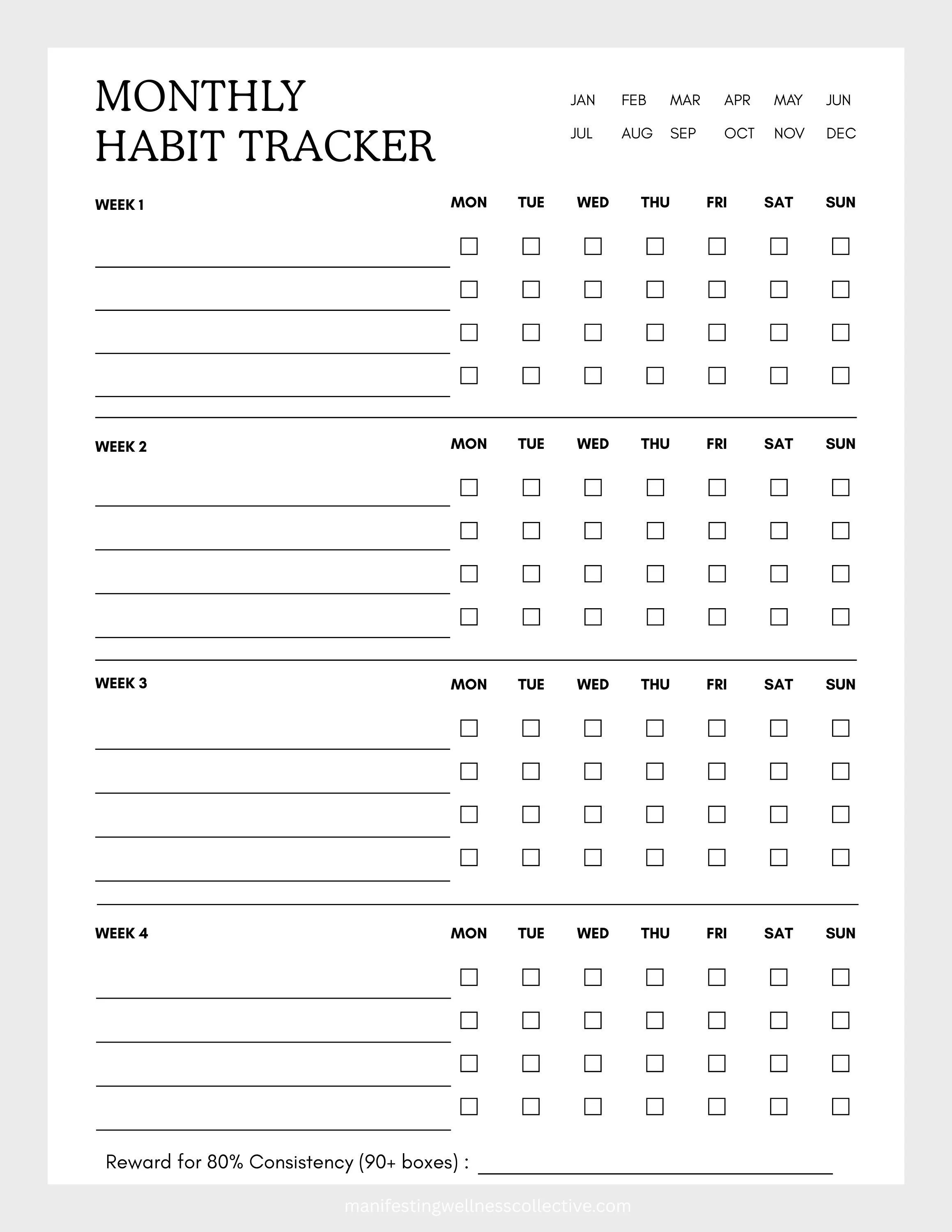 Blank Monthly Habit Tracker