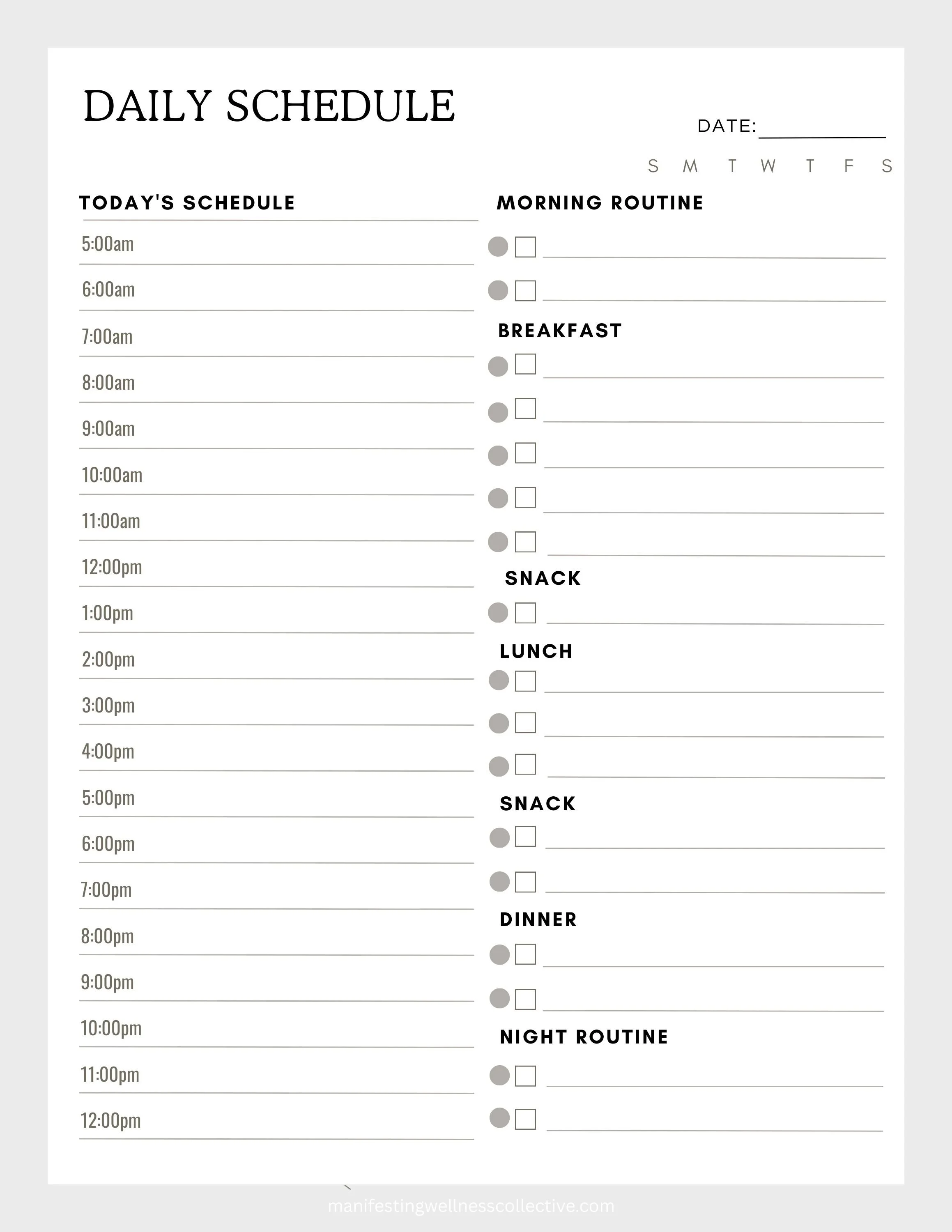 Blank Daily Schedule Template