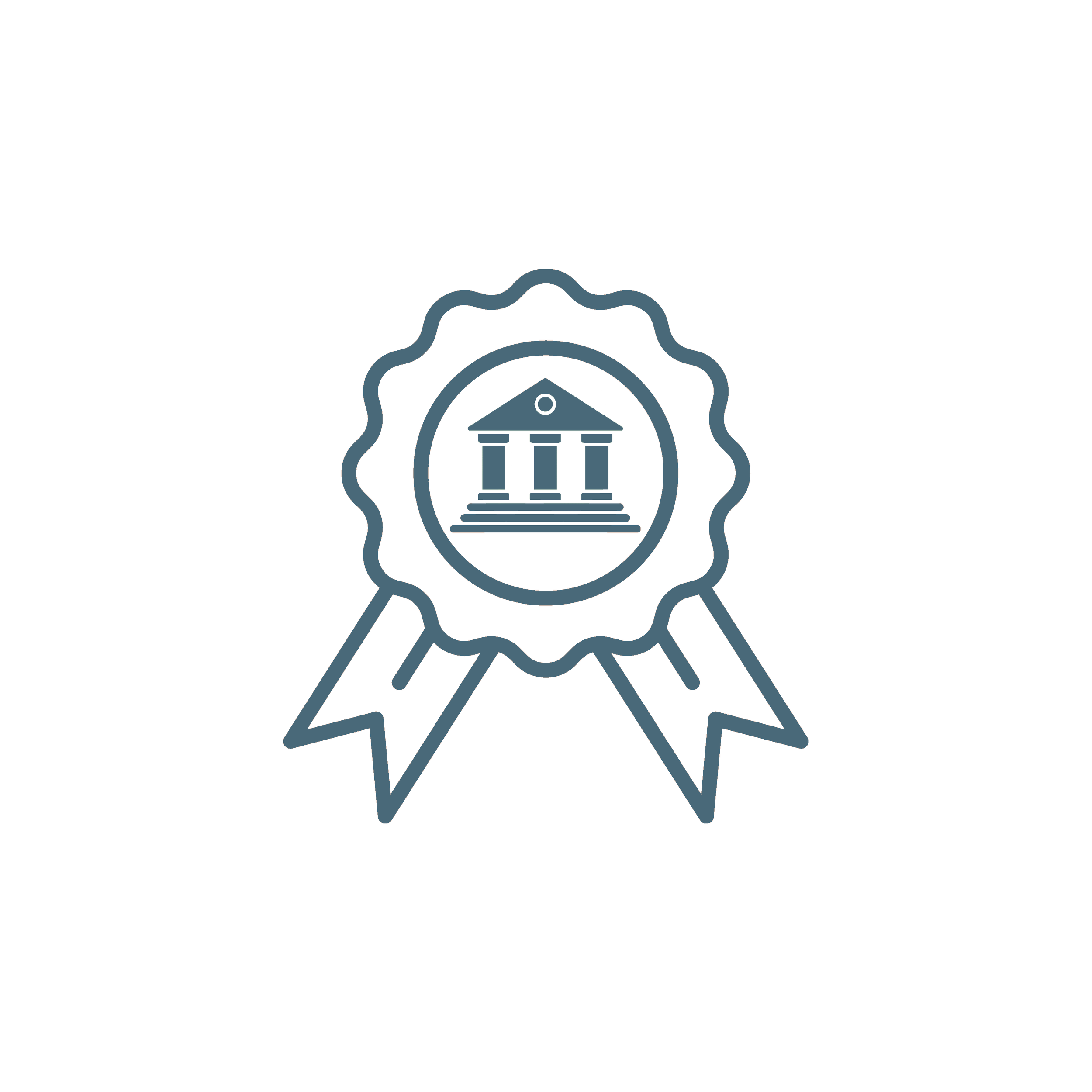 Icon of a medal with a courthouse building inside, symbolizing legal recognition or achievement, this is to represent governance of ESG.