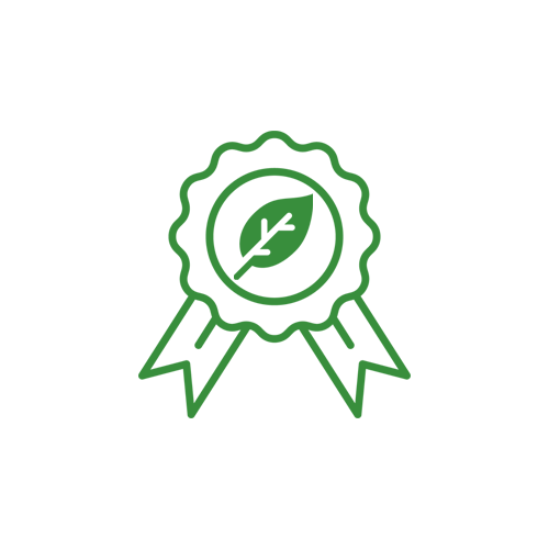 Green eco certification badge with a leaf in the centre representing the environmental part of ESG