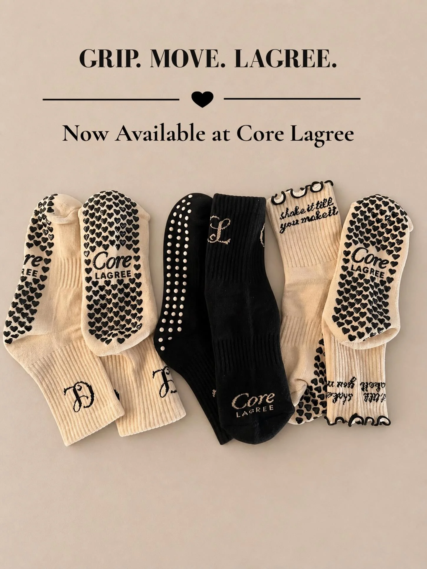 GRIP. MOVE. LAGREE. 🖤

Your workout essentials just got better. Meet our Core Lagree grip socks &mdash; designed for comfort, stability, and style through every shake, lunge, and hold.

Now available in studio ✨and on our website 🤍
Grab your pair b