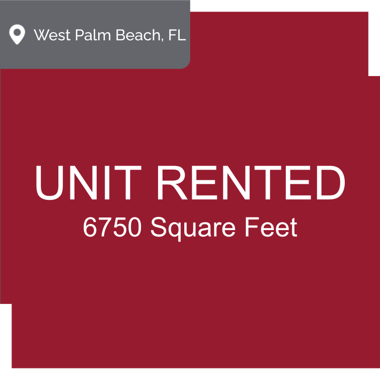 A sign indicating a vacational school space for lease in West Palm Beach, Florida, with 6750 square feet of area.