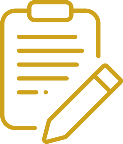 Icon of a clipboard with lines of text and a pencil.