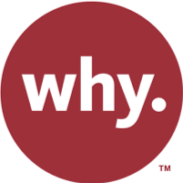 Red circular logo with white lowercase text 'why.'