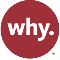 A red circular background with the word 'why.' written in white lowercase letters.
