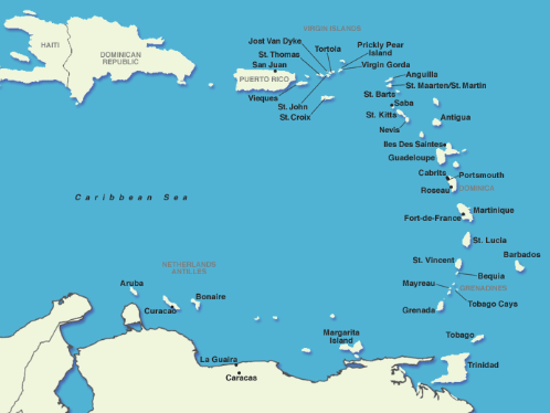 southern Caribbean island map