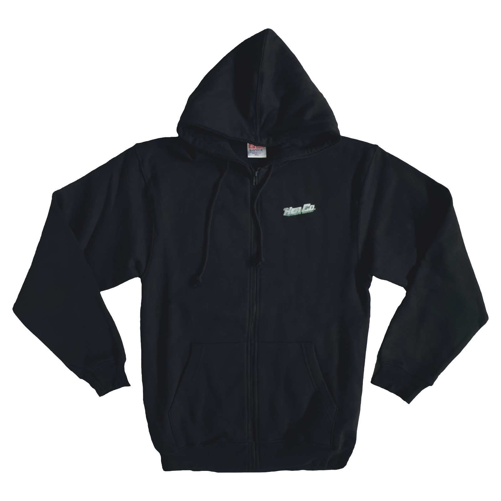 Black zip-up hoodie with small white logo on the left chest reading 'The Item Co.'