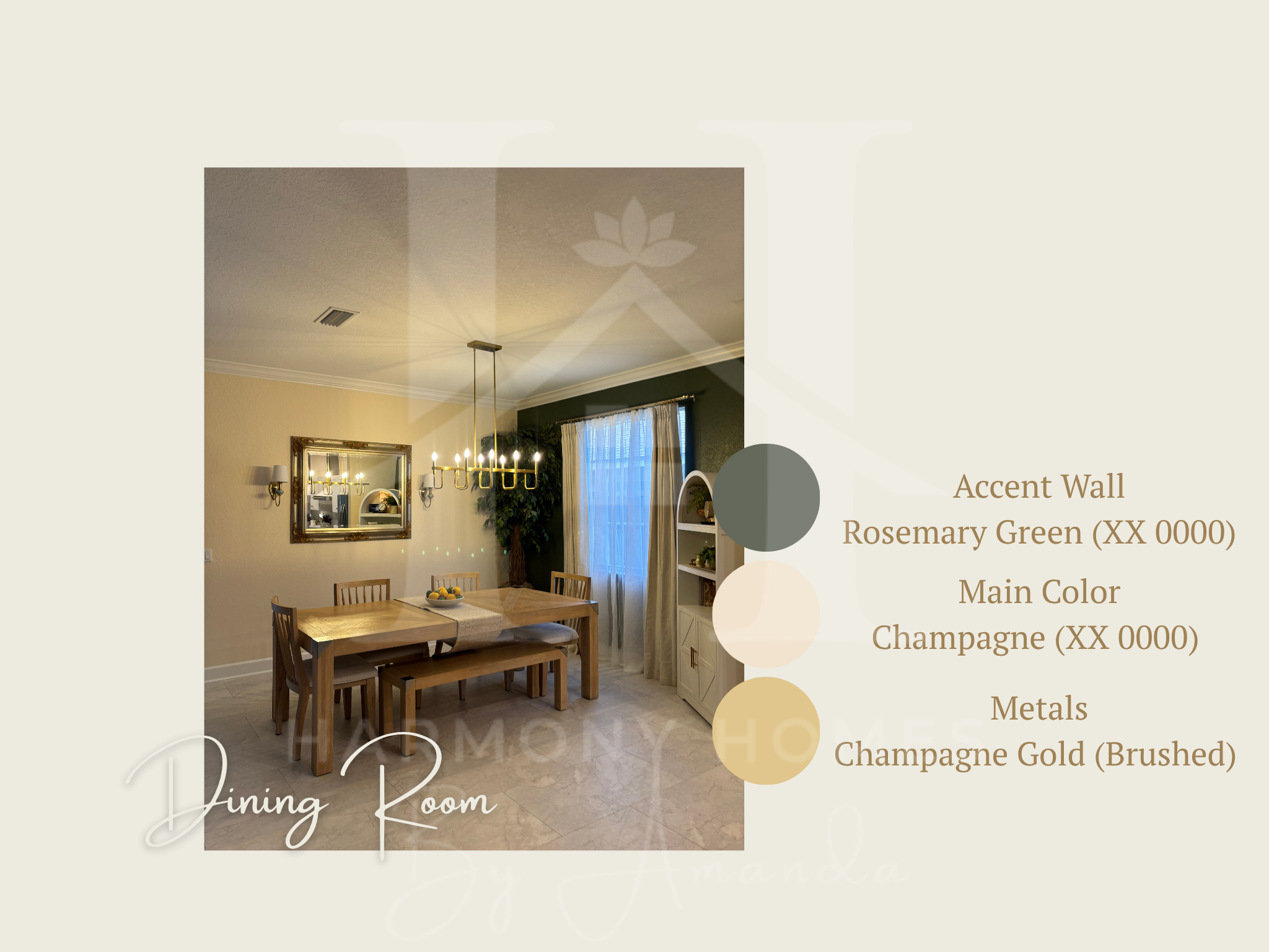 Virtual home redesign by Harmony homes by Amanda. Color palette