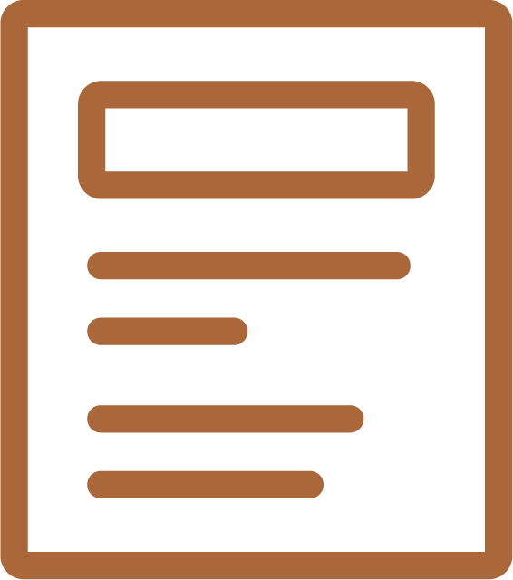 Graphic representation of a checklist or a form with an orange outline, and orange lines indicating text or entries.