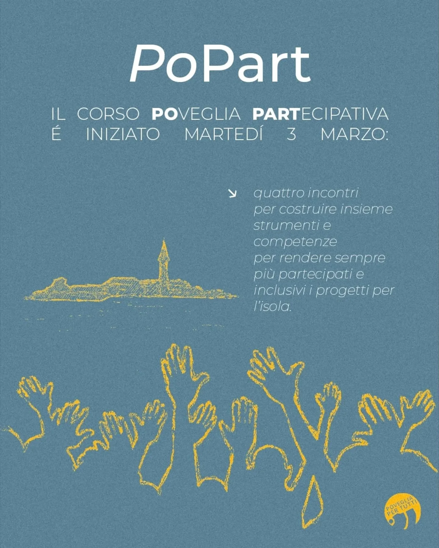 📯 &Egrave; partito il nostro corso di formazione PoPart "Poveglia partecipativa"
Presto avremo con noi pi&ugrave; persone competenti a gestire il processo partecipativo per la realizzazione del parco a Poveglia
Siamo contentissimi/e che in