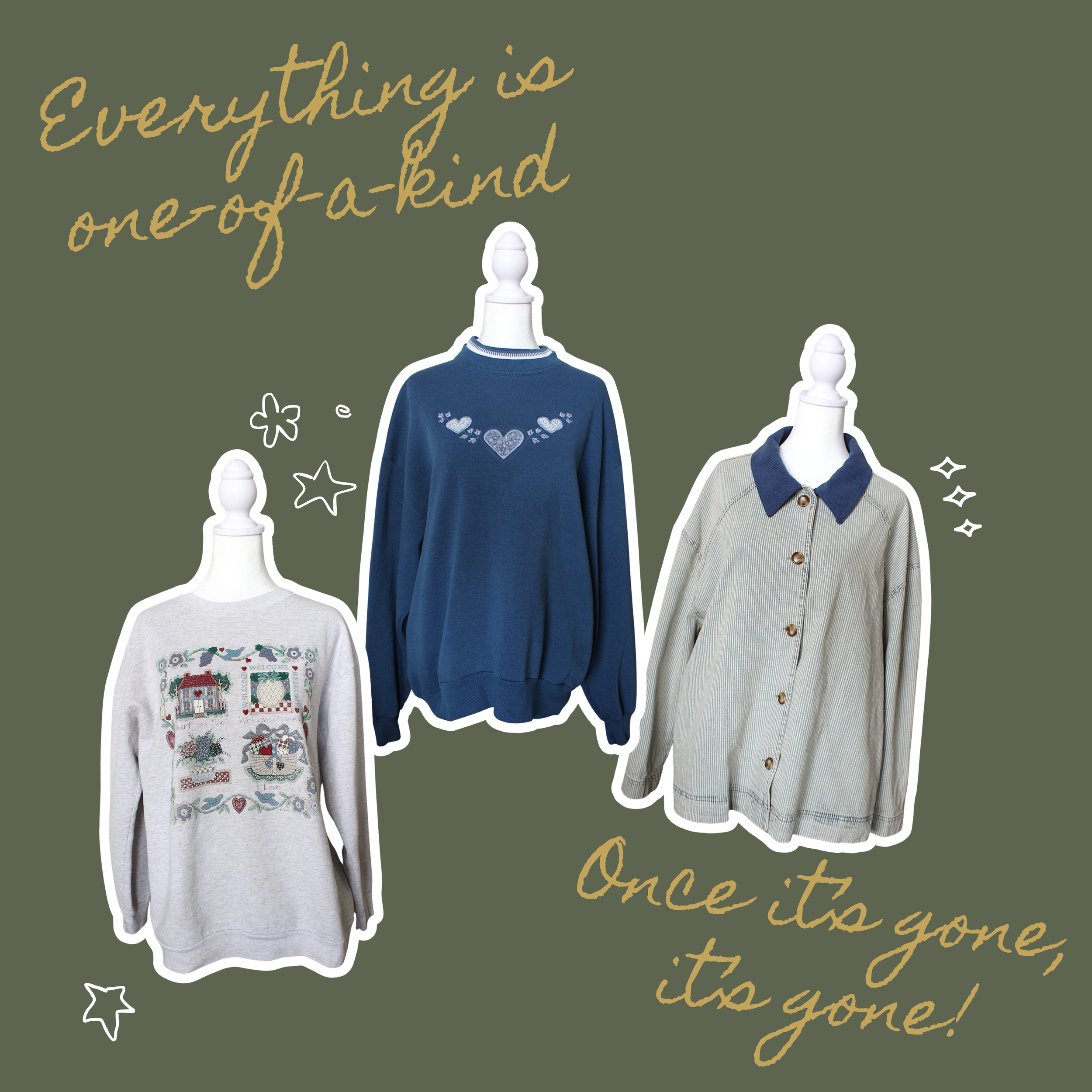 one-of-a-kind vintage finds. Grandmacore sweaters and 90's style.