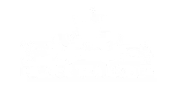 Logo with a crown above the text 'Hesitate' and 'French Trai House' beneath it, with illustrated dogs lying down.