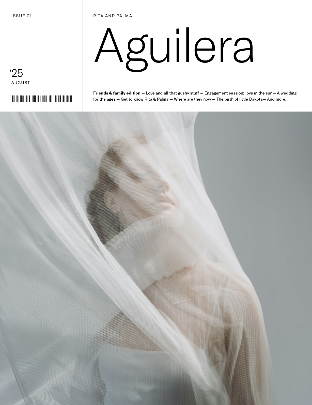 Magazine cover featuring a woman with closed eyes, surrounded by sheer, flowing fabric or material.