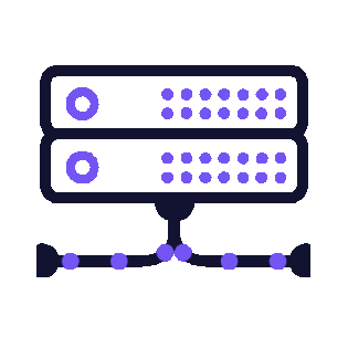 Illustration of a server rack with two server units and connected cables.