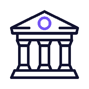 Outline of a classical building with columns and a triangular pediment.