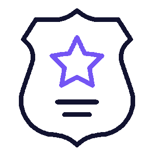 Outline of a badge with a star in the center and two lines below the star.