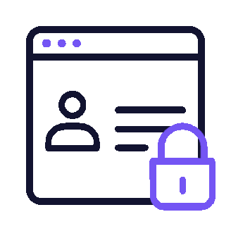 A graphic icon of a user profile webpage with a locked padlock symbol, indicating a secure or private account.