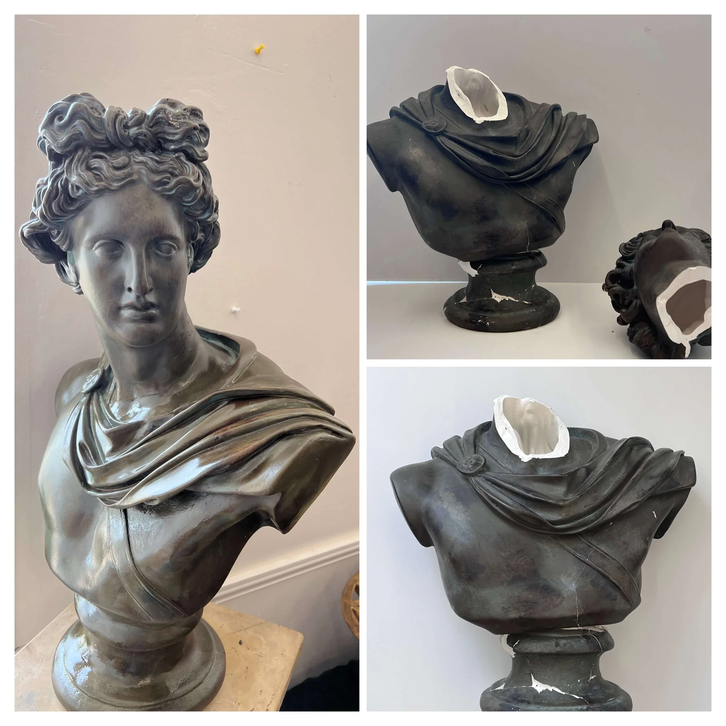 Broken Sculpture Marble Bust Reassembled and Repaired to Original State
