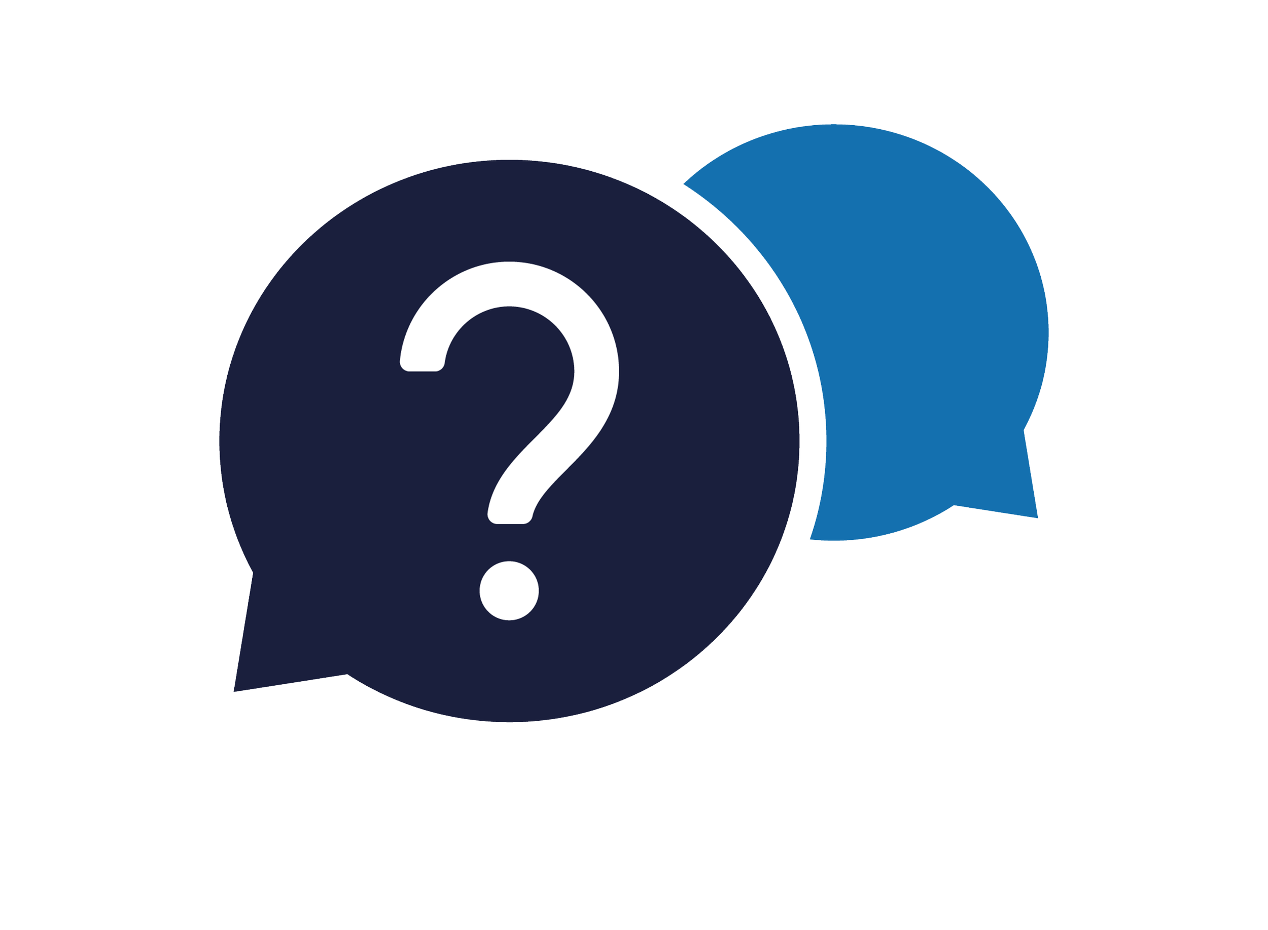 Two speech bubbles, one with a question mark, indicating a question or inquiry.