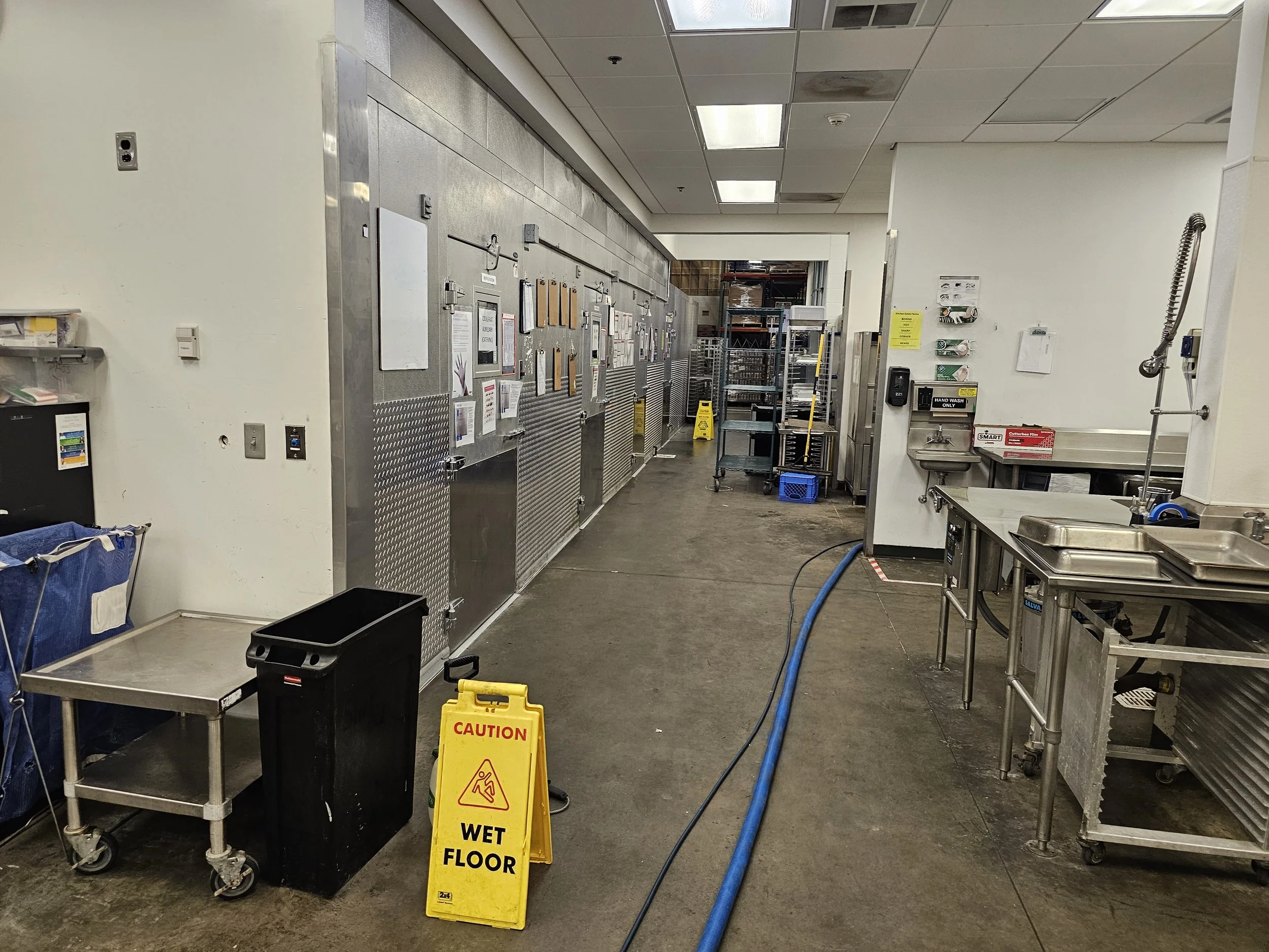 Commercial kitchen cleaning. Floors, walls, prep surfaces, hoods. We clean it all.