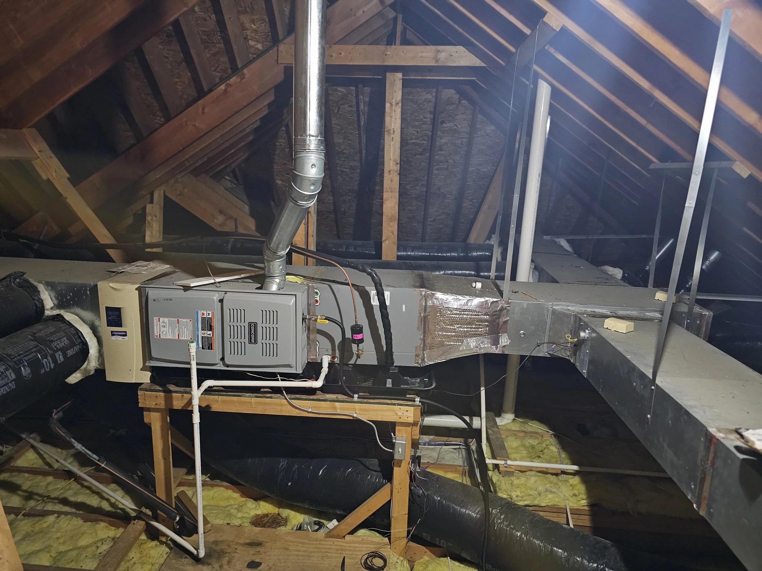 Larger duct system in an attic.