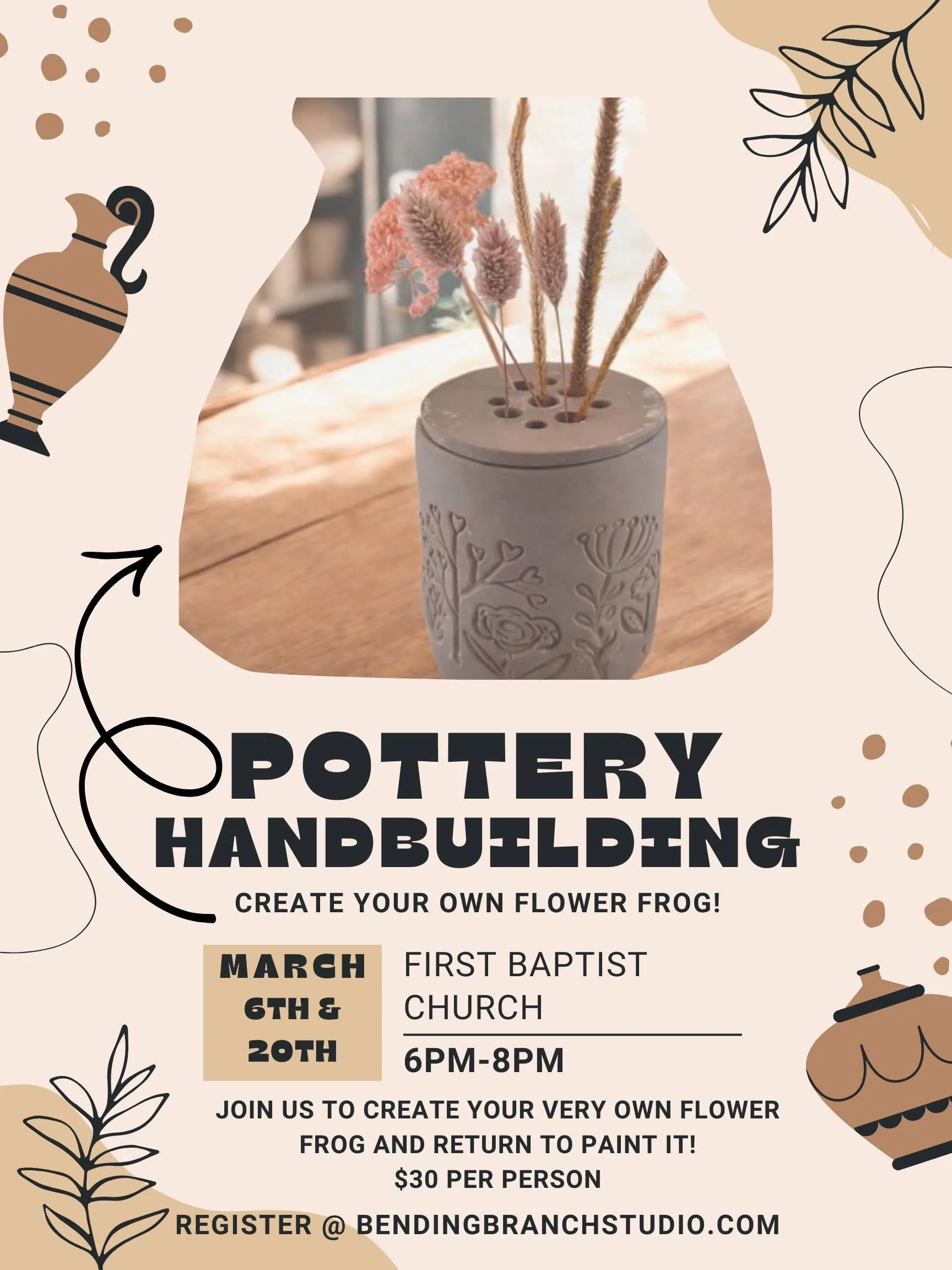 March 6th & 20th Pottery Workshop -Flower Frog