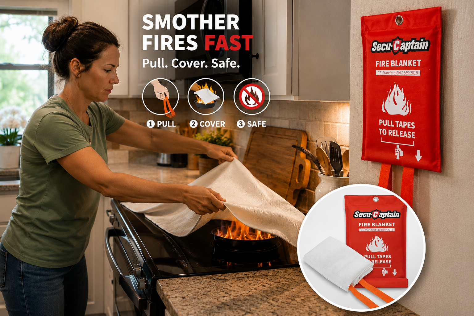 SecuCaptain® Emergency Fire Blanket – 40" × 40"