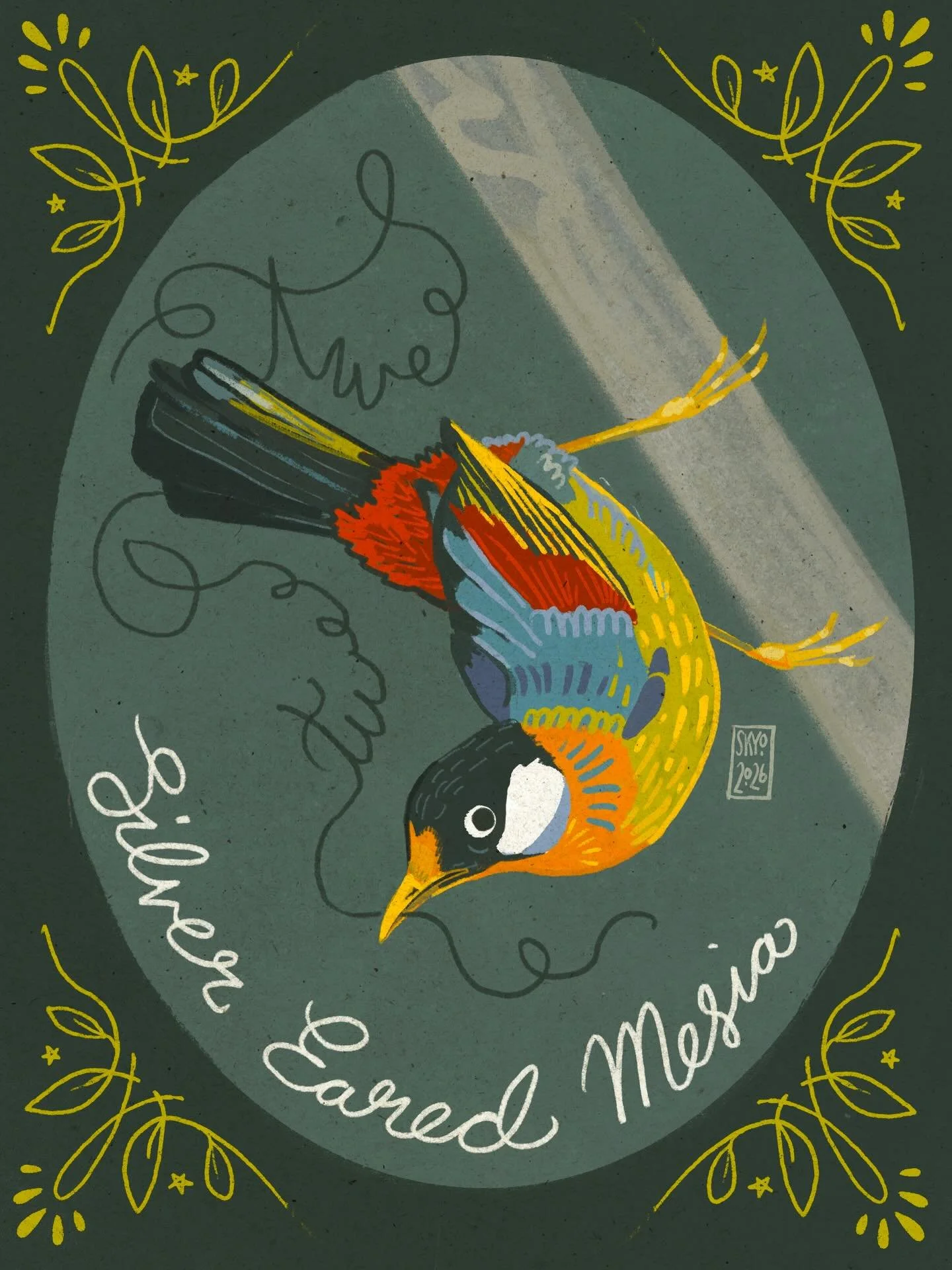 Belated day 14 of @birbfest.challenge #birbfest2026 : Silver Eared Mesia! I really struggled with this one but decided to return to it today and I&rsquo;m much happier with it now than where I left it a few days ago ✨