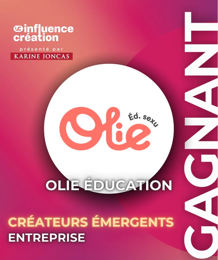 Couverture de livre avec le titre "OLIE ÉDUCATION" et ajout de textes "Créateurs émergents" et "Entreprise" dans une mise en page colorée en dégradé de rose et violet.