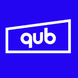 Logo bleu avec le mot 'qub' en blanc encadré