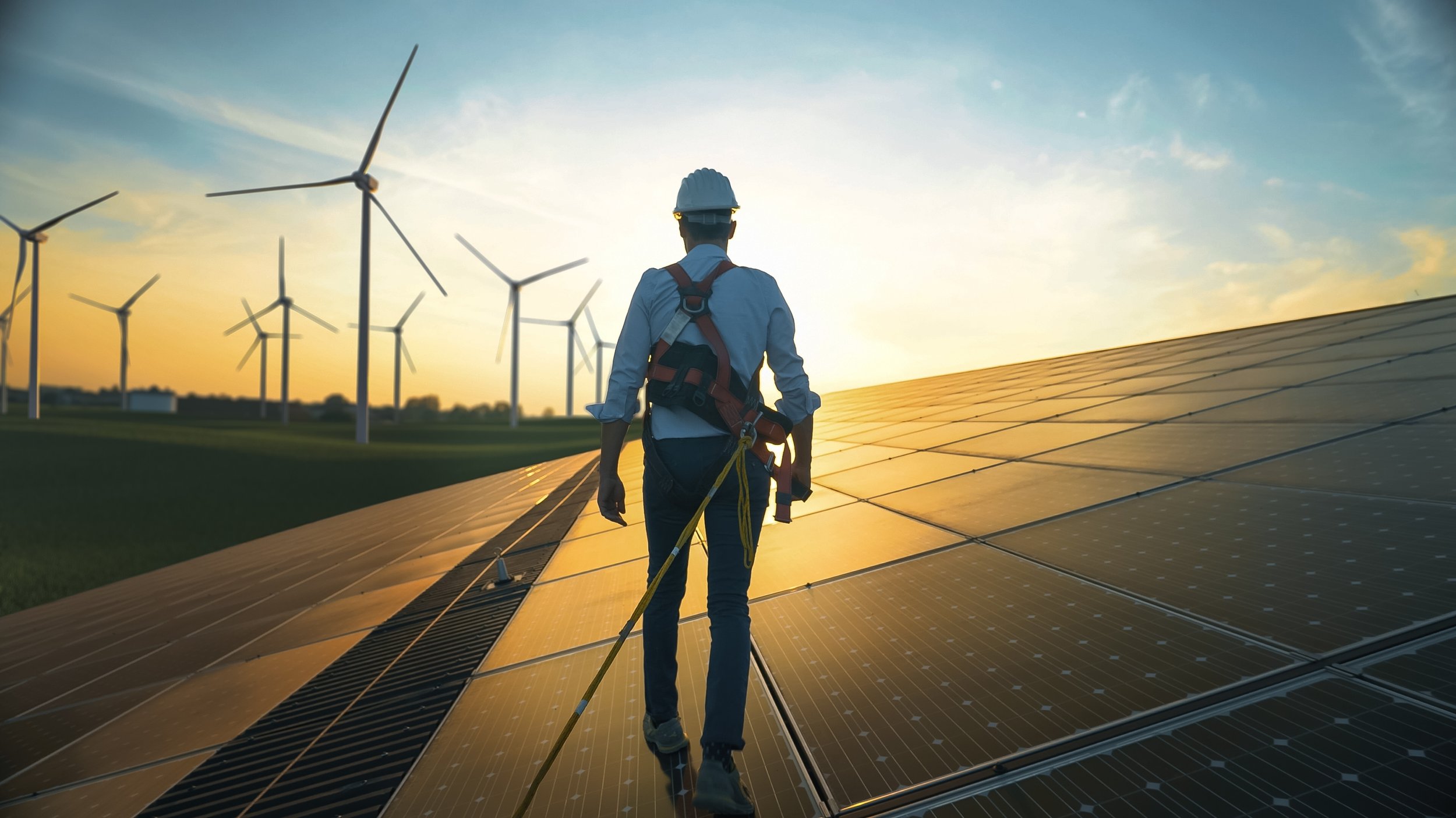 Engineer walking inspecting solar deployment