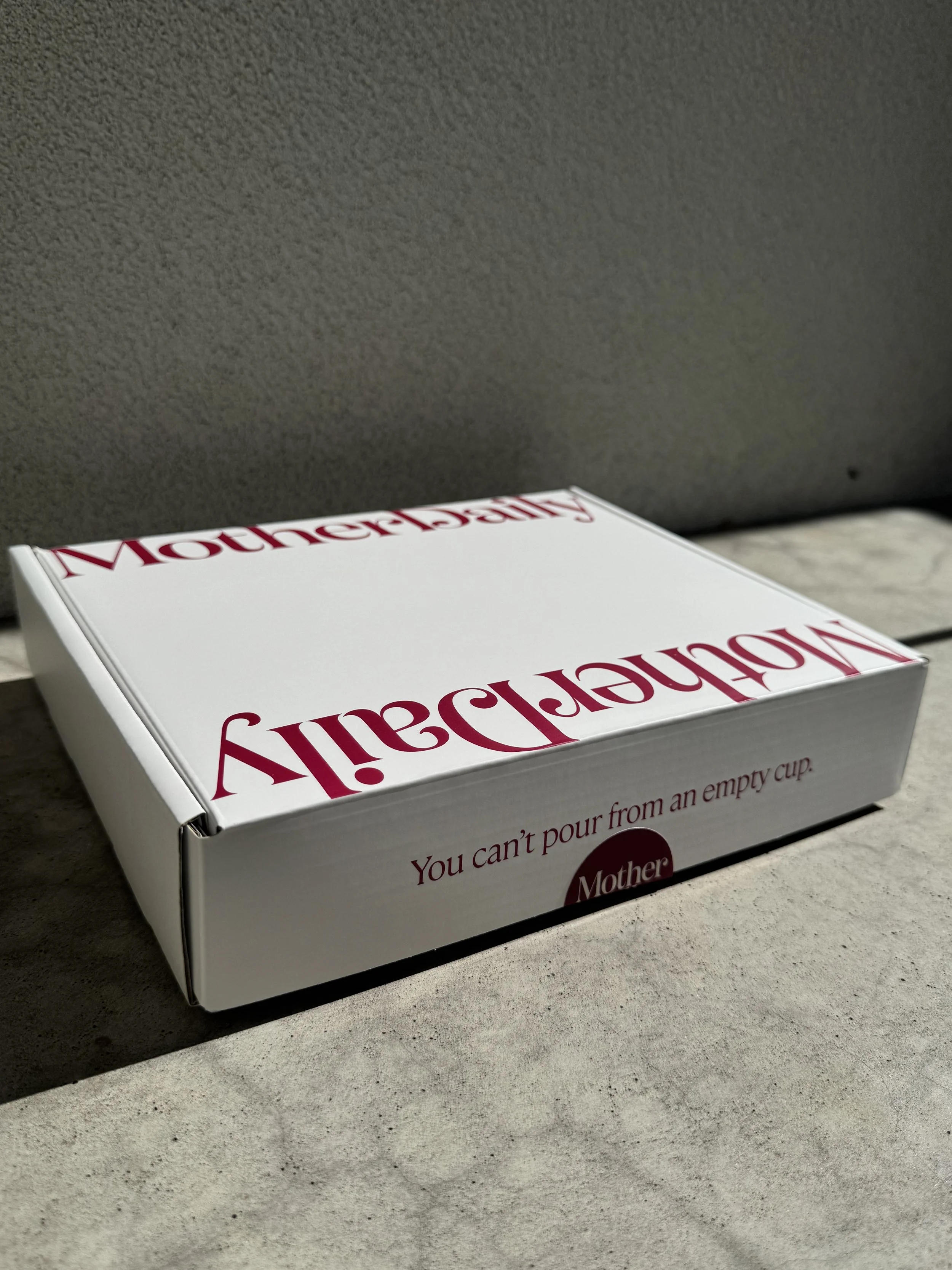 MotherDaily gift box captured by By T PR - designed to embody luxury self care and maternal empowerment, aligning with the brand's message that you can't pour from an empty cup.