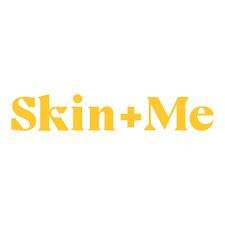 Text reading 'Skin + Me' in yellow on a white background