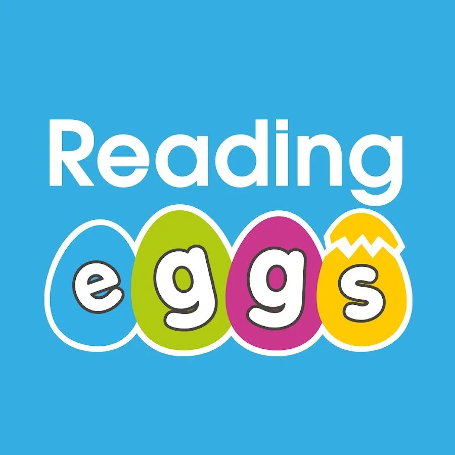 Colorful Easter egg illustrations spelling out 'eggs' beneath the word 'Reading' on a blue background.