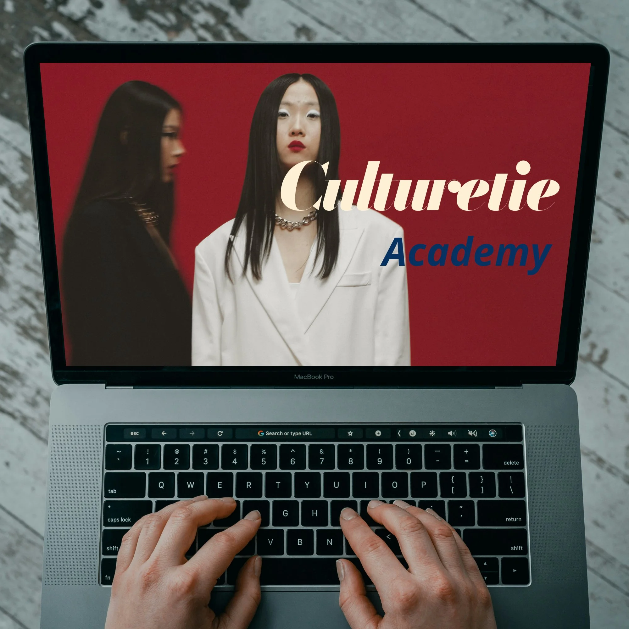 A laptop displaying the Culturetie Academy homepage, representing online learning focused on cultural intelligence, cross-cultural business education, and global awareness.