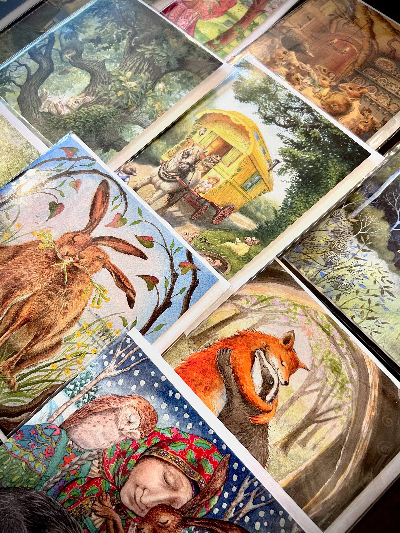 Greeting Cards sold in Allerford Village Shop, near Minehead, Somerset, Exmoor. Features artists such as Amanda Clarke, Wendy Andrews, Chris Dunn with a hippy, nature, magical theme
