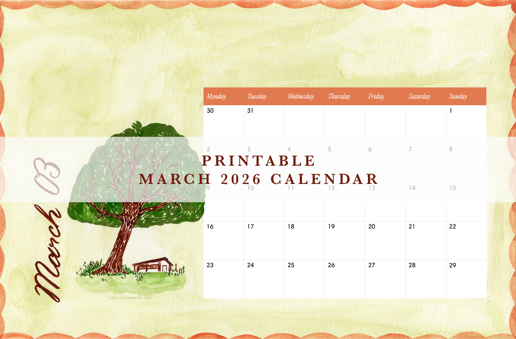 March 2026 Monthly Calendar (Digital Print-Ready File)