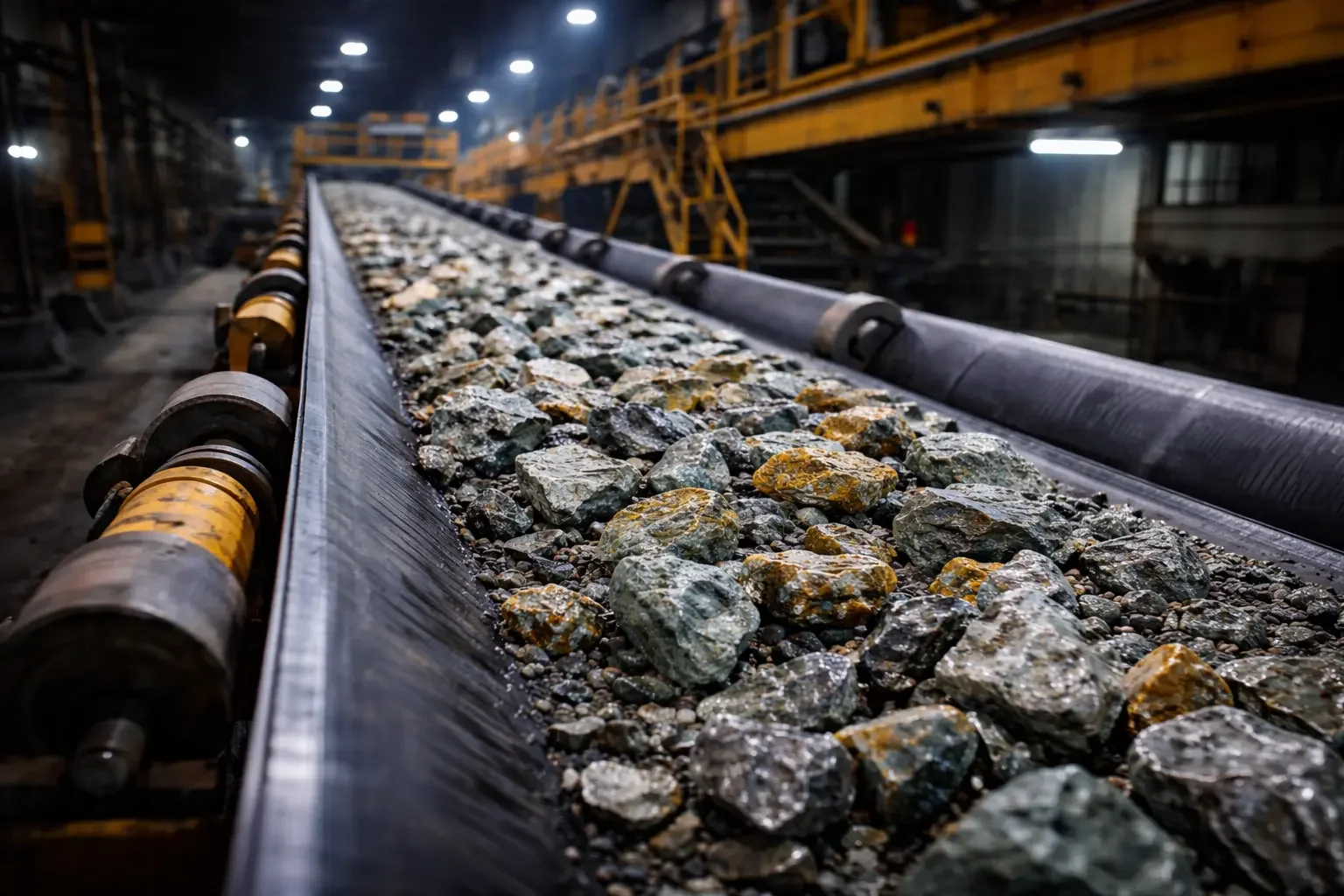 Mineral ore on a conveyor belt