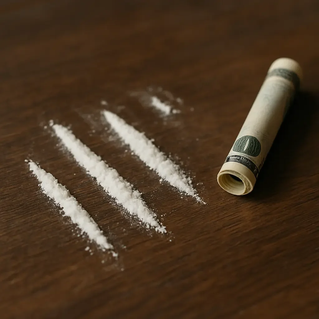 Image of cocaine and a rolled banknote
