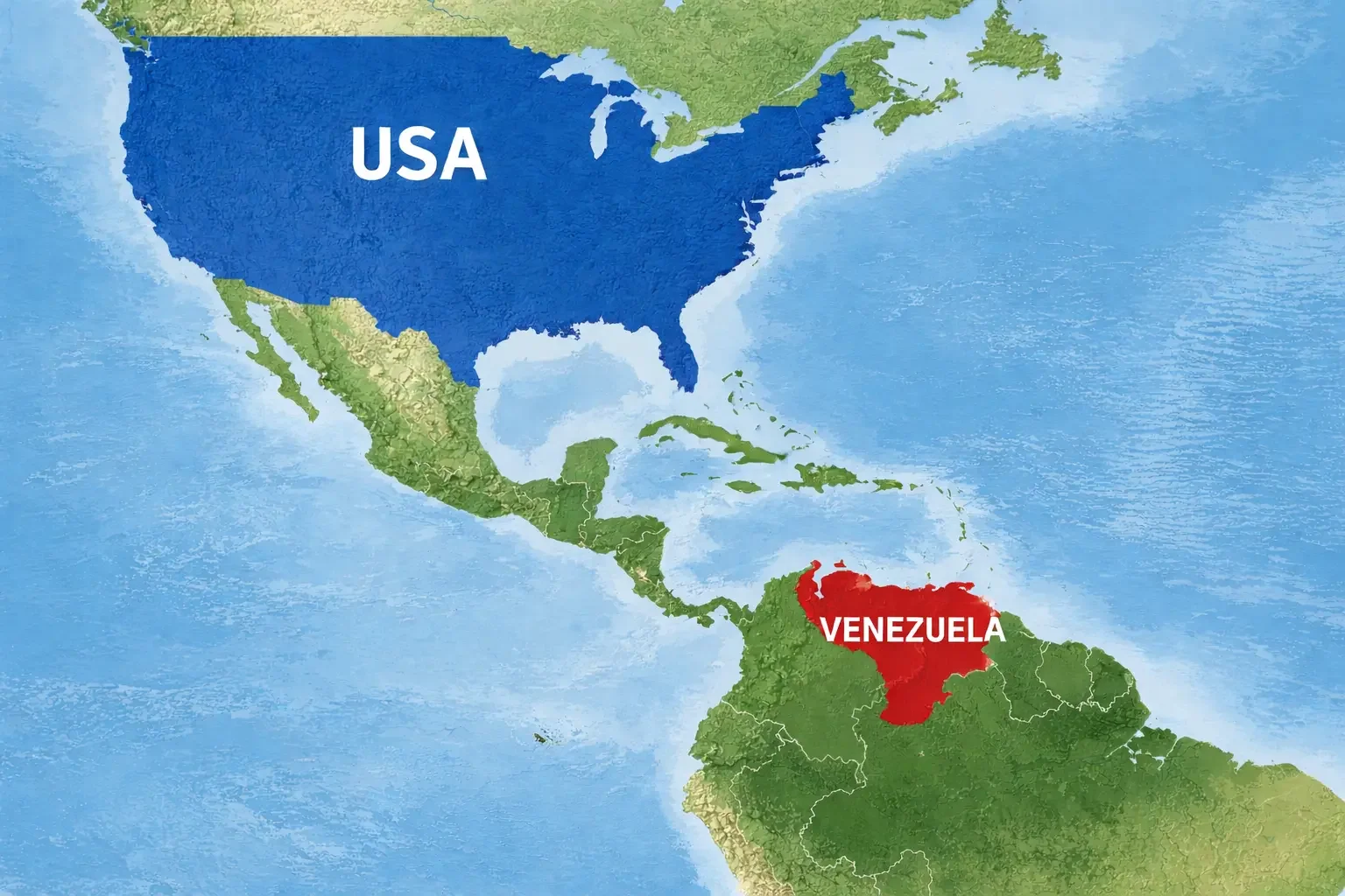 Map showing US and Venezuela