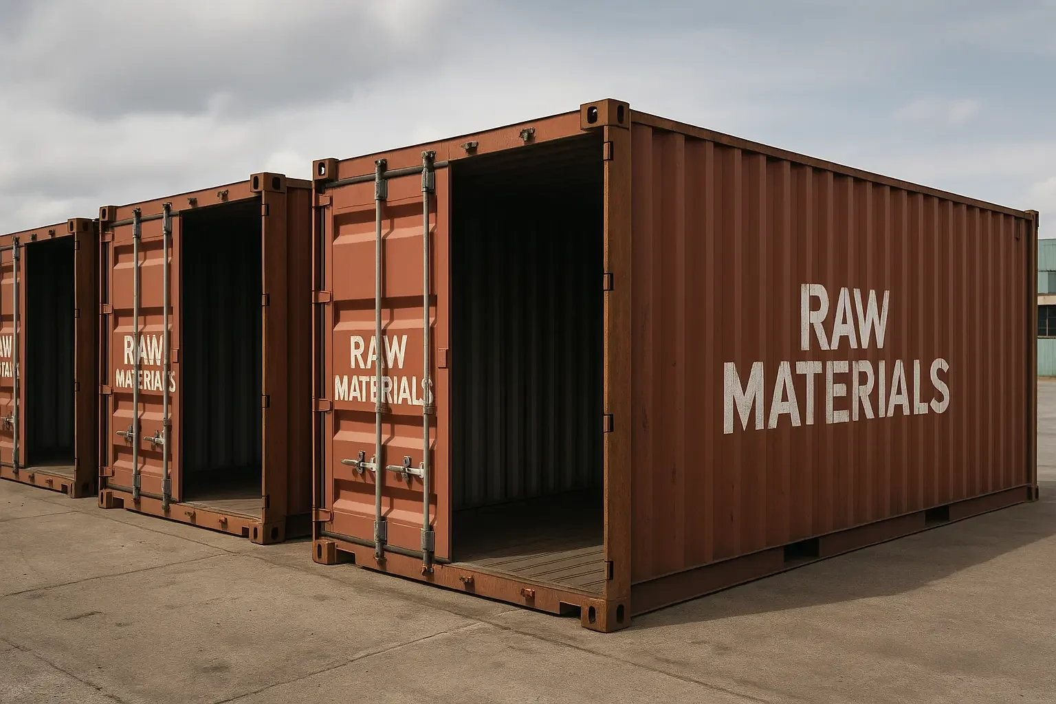 Image of empty containers marked Raw Materials