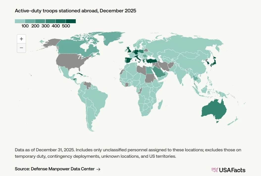 Graphic showing where US troops are deployed